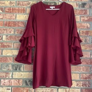 Red ruffle sleeve dress
